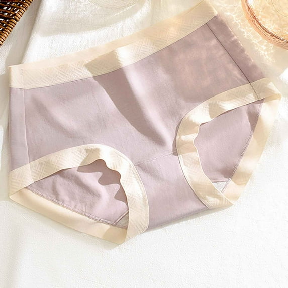 YWDJ Cotton Breathable Lightweight No Show Fashion Breathable Soft Stretch Panties The Middle Waisted Briefs Purple XL