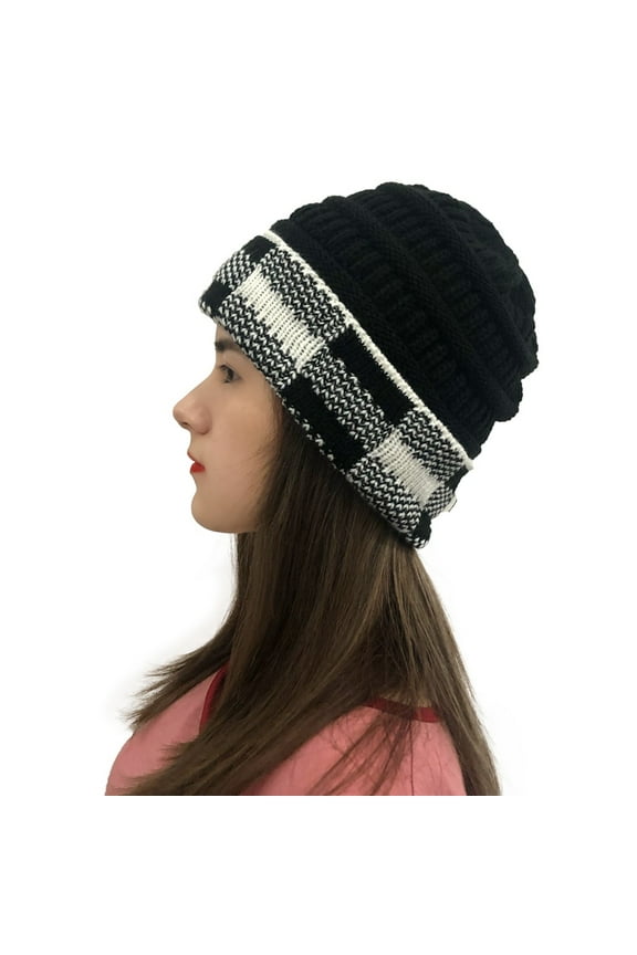 YWDJ Cowboy Hats for Women Women Casual Plaid Stitching Outdoor Hats Crochet Knit Beanie Cap Black