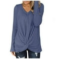 thumbnail image 1 of YWDJ Cute Fall Long Sleeve Shirts for Women Womens Casual Waffles Kink V-Neck Shirt Loose Long Sleeve Pullover Tops Blue XXL, 1 of 7