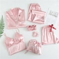 thumbnail image 1 of YWDJ Cute Pajamas for Women Pant Set Homewear Pajamas Sets Faux Silk Pyjama Nightwear Sleepwear Seven PC Sets Pink 2XL, 1 of 3