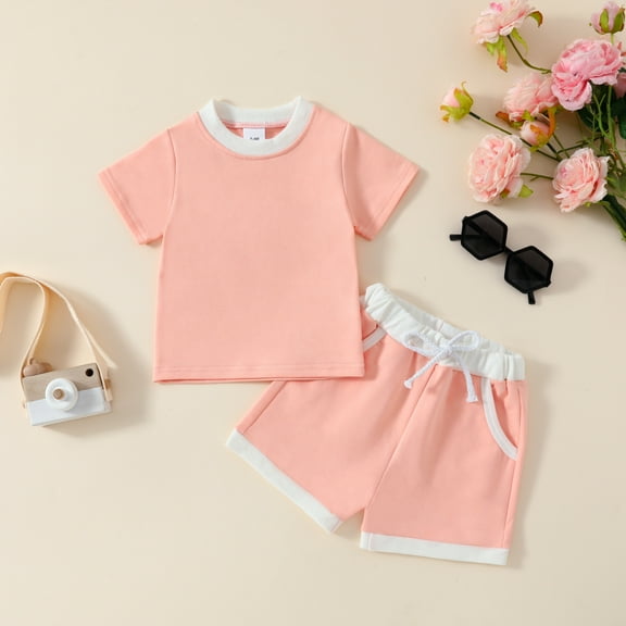 YWDJ Cute Two Piece Outfits for Boys Kids 0-3 T Short Sleeve T Shirts Shorts Fashion Clothes Pink 2 T