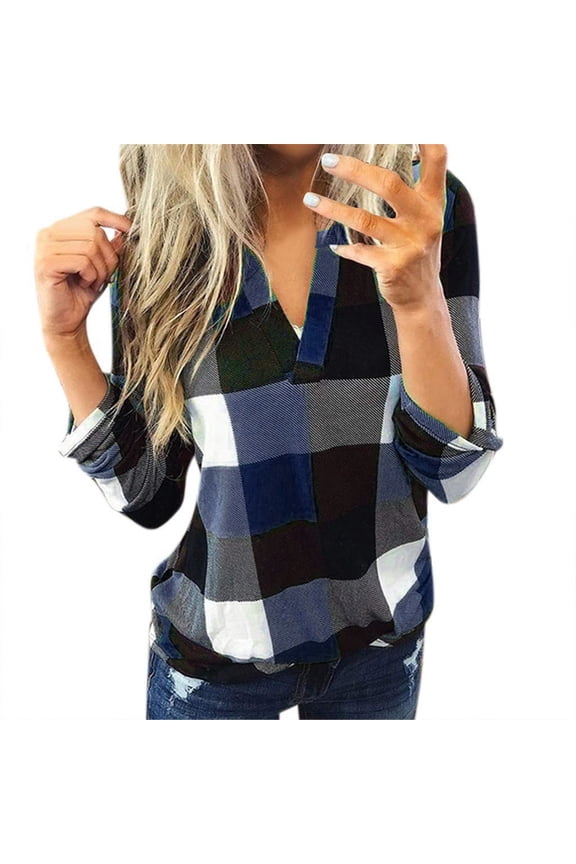 YWDJ Cute Womens Tops Women Causal Long Sleeve Fashion Print Shirt Loose Blouse Shirts Tshirts Blue L