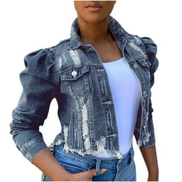 Black puff sleeve denim jacket online
