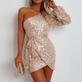 thumbnail image 1 of YWDJ Dresses for Women 2023 Wedding Guest Cocktail Dresses Sequin One Shoulder Sparkly Bandage Fashion Irregular Full Gift for Wedding Guest Evening Party Graduation Birthday Party Tea Party Cocktail, 1 of 7