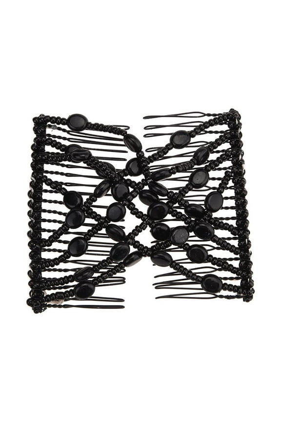 YWDJ Elastic Hair Ties Bead Stretchy Women Hair Combs Double Magic Slide Metal Comb Clip Hairpins Black