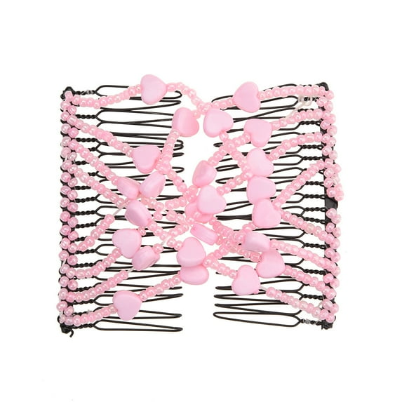 YWDJ Elastic Hair Ties Bead Stretchy Women Hair Combs Double Magic Slide Metal Comb Clip Hairpins Pink