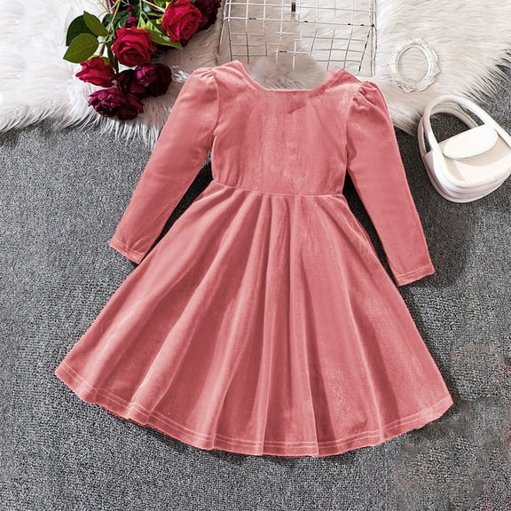 YWDJ Evening Dresses for Girls Christmas s Velvet Bow Christmas Princess Dresses Dresses Bow Dresses 3-8 Years Old Pink 6Y