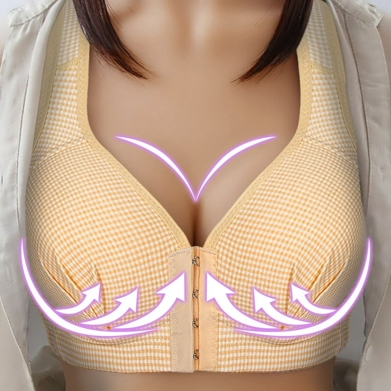 YWDJ Everyday Bras for Women Push Up No Underwire Plus Size Front Closure  Front Clip Zip Front Front Snap Cotton Full Coverage Front Hook Front Close  Everyday for Sagging Breasts Lightly Yellow