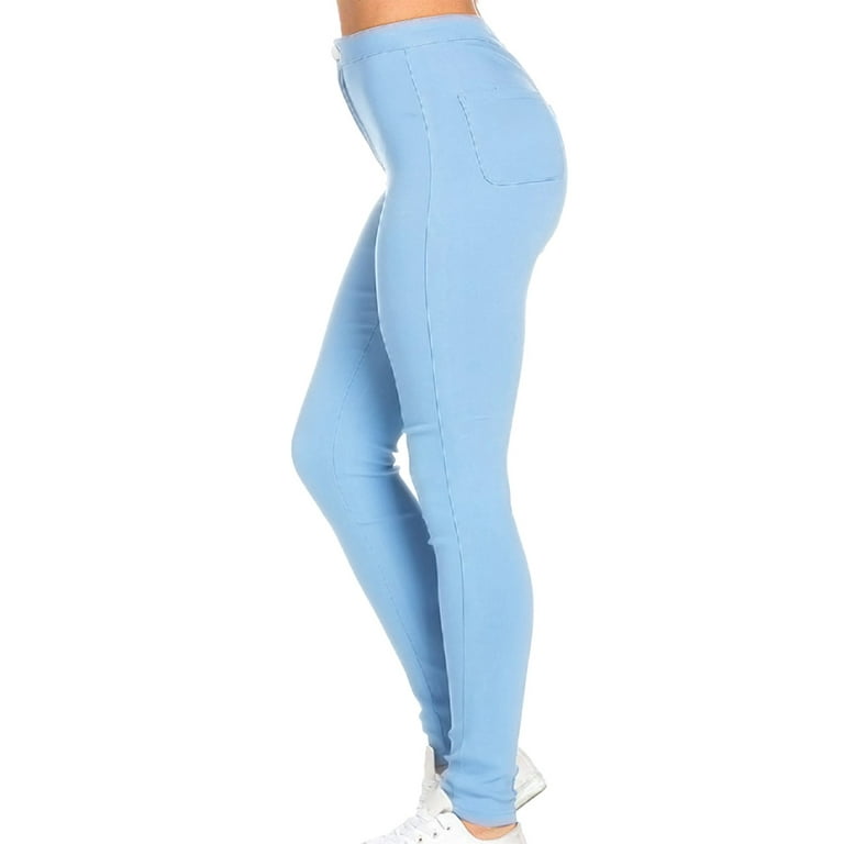 YWDJ Faux Leather Pants for Women Leisure Fashion Street Fashion Women Wear  Solid Color Slim Stretch Pants Light blue S