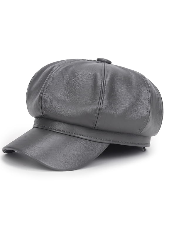 YWDJ Fedora Hats for Women Women Beret Leather Solid Color Versatile Painter Hat Spring Octagonal Hat Gray Free