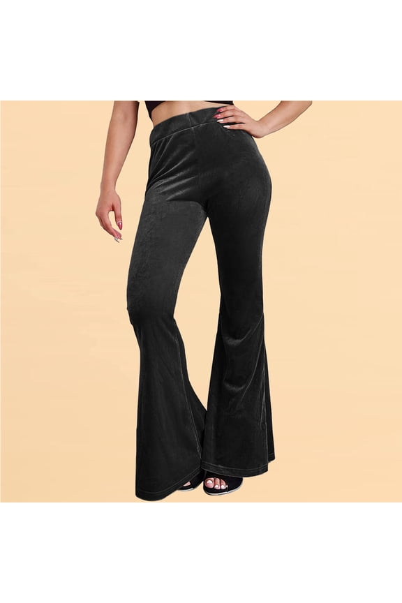 YWDJ Flare Pants for Women High Waist Petite High Waist High Rise Flared Elastic Waist Casual Stretchy Long Pant Fashion Comfortable Solid Color Leisure Bell-bottoms Pants Pants 17-Black XXL
