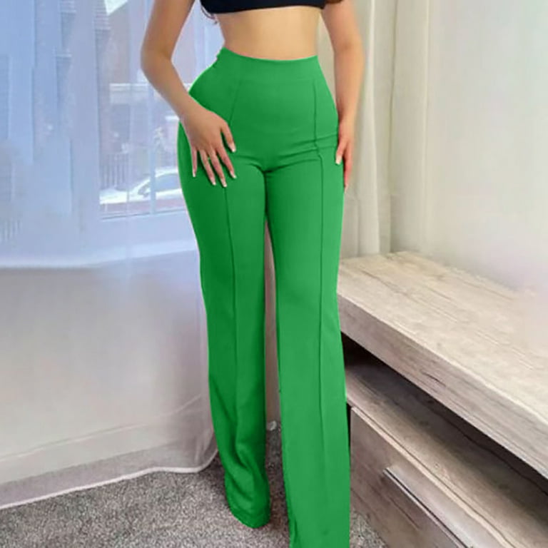 YWDJ Flare Pants for Women High Waist Petite High Waist High Rise Flared  Elastic Waist Casual Stretchy Long Pant Fashion Comfortable Solid Color  Leisure Pants Pants Everyday Wear 31-Green XL 