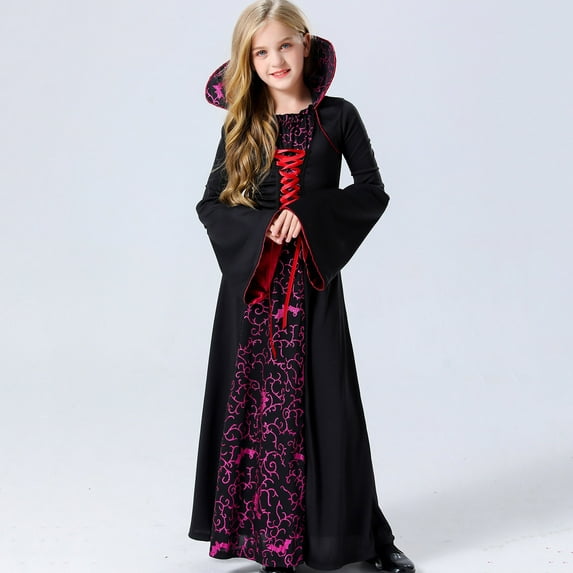 YWDJ Flower Girl Dress Toddler Toddler Kids Halloween Girls Medieval Style Court Attire Witch Sorceress Party Clothing Dress Black 10-12T