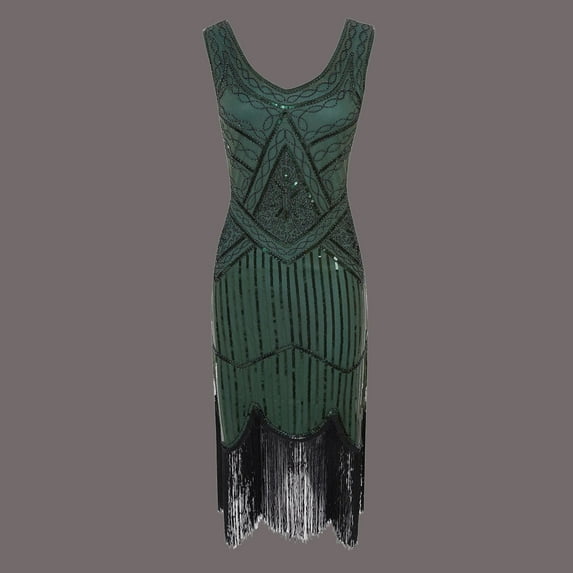 YWDJ Formal Dresses for Women Party Dress Plus Size Cocktail Evening Party Sequin Sparkly Vintage Fringe V Neck 1920s Flapper Tassel Great for Wedding Guest Evening Party Graduation Birthday Tea Party