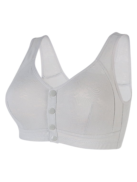 YWDJ Front Closure Bras Push up No Wire Full Coverage Comfort Straps Support Bralette Breathable Soft Bra for All Shapes Sagging Breasts Gray 44