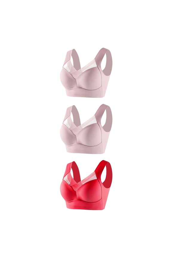 YWDJ Full Coverage Bras for Women 3 Pack Plus Size Pull on Push up Wirefree Comfort Straps Support Lace Bralette Breathable Soft Bra for All Shapes Sagging Breasts L
