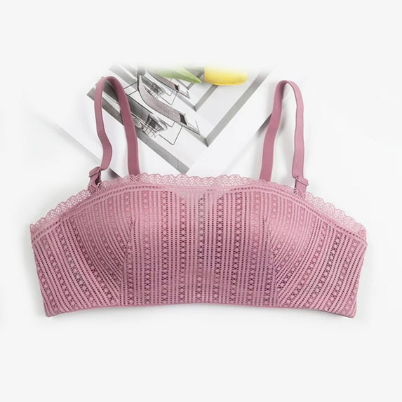 YWDJ Full Coverage Bras for Women Lined Lounge Bras No Underwire Comfortable Bras Adjustable Straps Half Cup Push up Backless Bras Padded Lace Bras Wrap Solid Sleep Bras Pink S