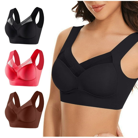 YWDJ Full Coverage Bras for Women Plus Size 3 Pack Pull on Push up Wireless Comfort Straps Support Bralette Breathable Soft Bra for All Shapes Sagging Breasts Black L