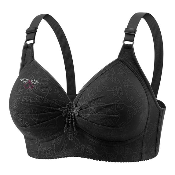 YWDJ Full Coverage Bras for Women Plus Size Push up No Underwire Comfort Straps Support Lace Bralette Breathable Soft Bra for All Shapes Sagging Breasts Black 2XL