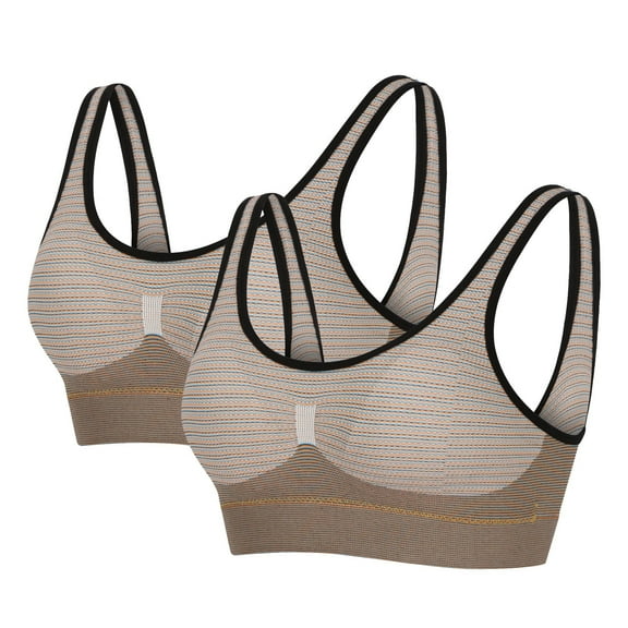 YWDJ Full Coverage Bras for Women Wide Straps 2 Pack Pullover Sports Bras No Wire Workout Bras Gym Bras Push up Low Support Wrap Yoga Bras Padded Lounge Bras Solid Bras Beige L