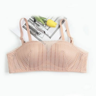 YWDJ Full Coverage Bras for Women Wide Straps Comfy Bras Wirefree Lounge Bras Adjustable Straps Half Cup Push up Backless Comfortable Bras Padded Lace Bras Wrap Solid Bras Beige M