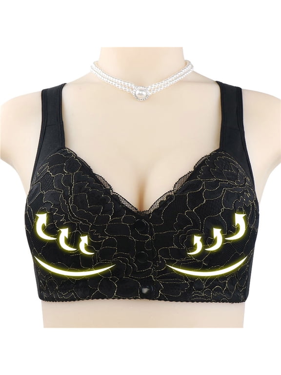 YWDJ Full Coverage Bras for Women Wide Straps Plus Size Push up No Underwire Comfort Straps Support Lace Bralette Breathable Soft Bra for All Shapes Sagging Breasts Black 58