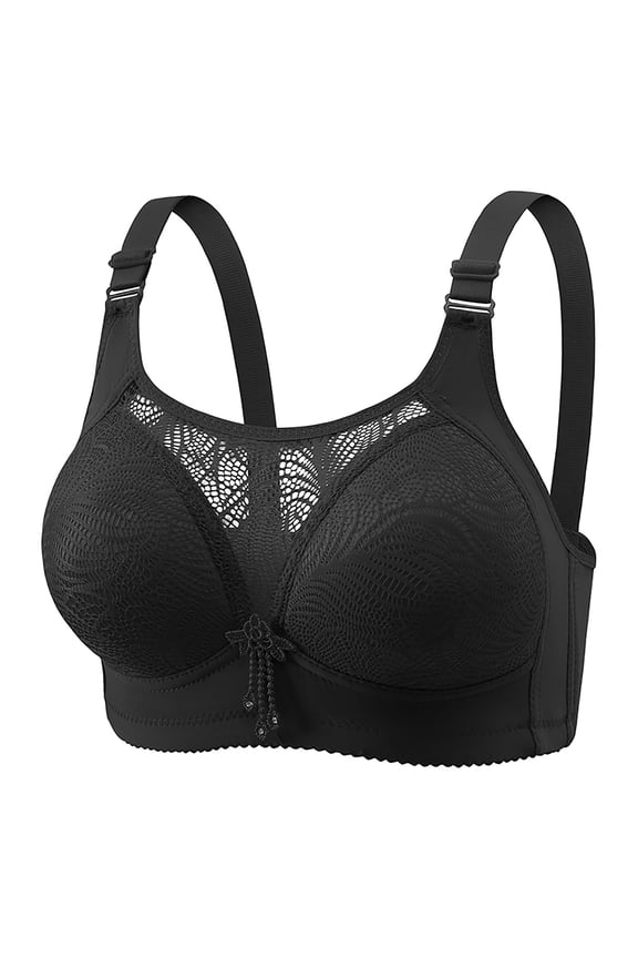 YWDJ Full Coverage Bras for Women Wide Straps Plus Size Push up Wirefree Comfort Straps Support Bralette Breathable Soft Bra for All Shapes Sagging Breasts Black 40