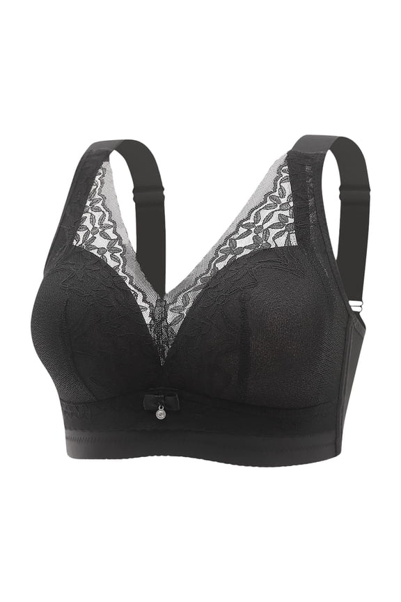 YWDJ Full Coverage Bras for Women Wide Straps Plus Size Push up Wireless Comfort Straps Support Lace Bralette Breathable Soft Bra for All Shapes Sagging Breasts Black M