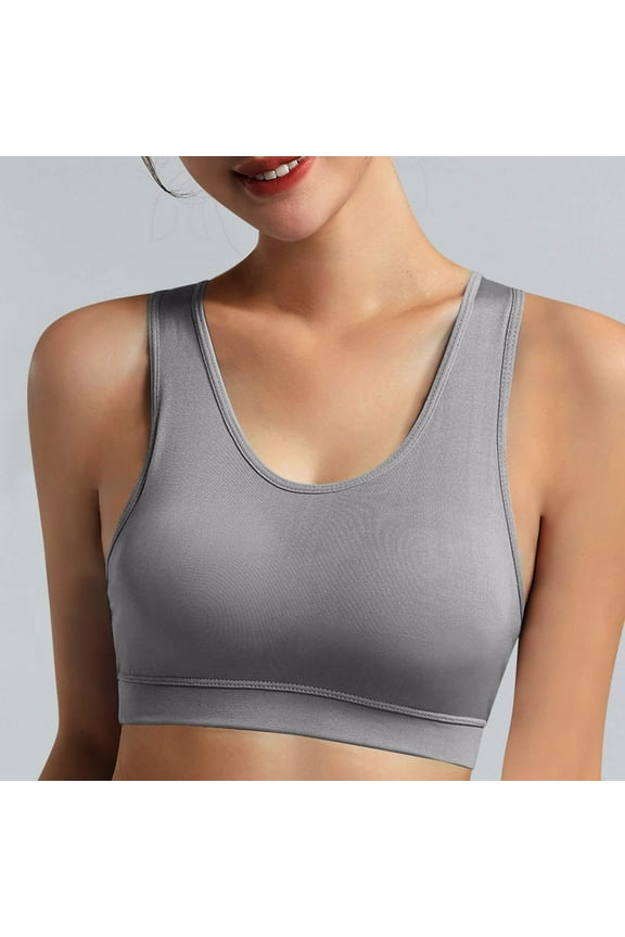 YWDJ Full Coverage Bras for Women Wide Straps Pullover Workout Bras Wirefree Gym Bras Yoga Bras Push up Low Support Racerback Lounge Bras Padded Sleep Bras Comfy Wrap Solid Bras Gray L