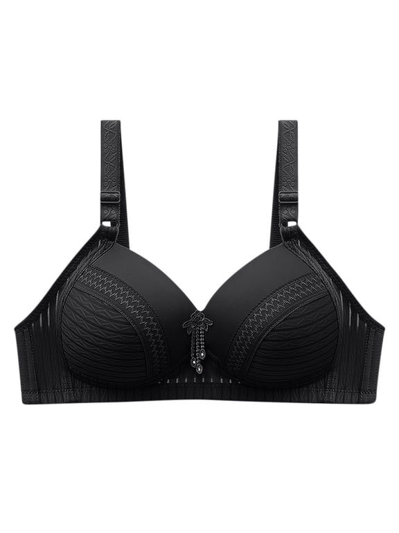 YWDJ Full Coverage Bras for Women Wide Straps Push up No Wire Comfort Straps Support Bralette Breathable Soft Bra for All Shapes Sagging Breasts Black L