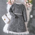 thumbnail image 1 of YWDJ Girl Party Dresses 8-12Years Round Neck Long Sleeve Plush Dress With Belt Plush Warm Dresses Gray 9Y, 1 of 7