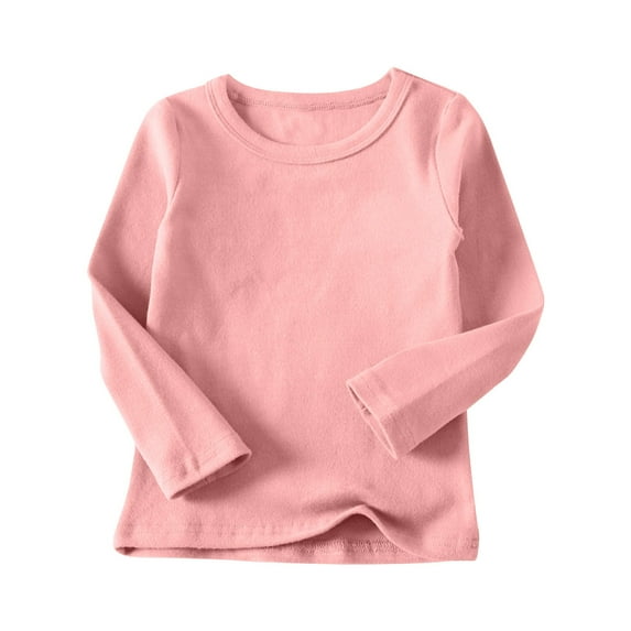 YWDJ Girl Shirts Cute Tops Toddler Kids Boys Shirts Fashion Solid Color Round Neck Long Sleeve Tops Hot Pink 8T