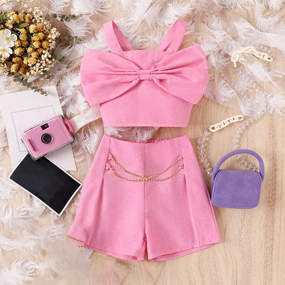 YWDJ Girls 2 Piece Outfits Sets Kids 4-7 T Solid Sleeveless Tank Tops Shorts Fashion Clothes Pink 4 T