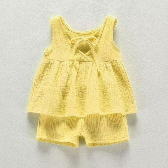 YWDJ Girls 2 Piece Outfits for Summer Pants Kids 6M-4T Sleeveless Tank Tops Shorts Fashion Clothes Yellow 3 T