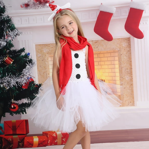 YWDJ Girls Birthday Casual Dress Santa Claus Girl Characters Dressed Up In Tulle Skirts White S