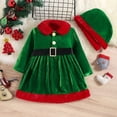 thumbnail image 1 of YWDJ Girls Casual Dress Christmas s Velvet Dresses Dresses Clashing Velvet Belted Dresses Hooded Dresses Ages 3-8 Green 3Y, 1 of 7