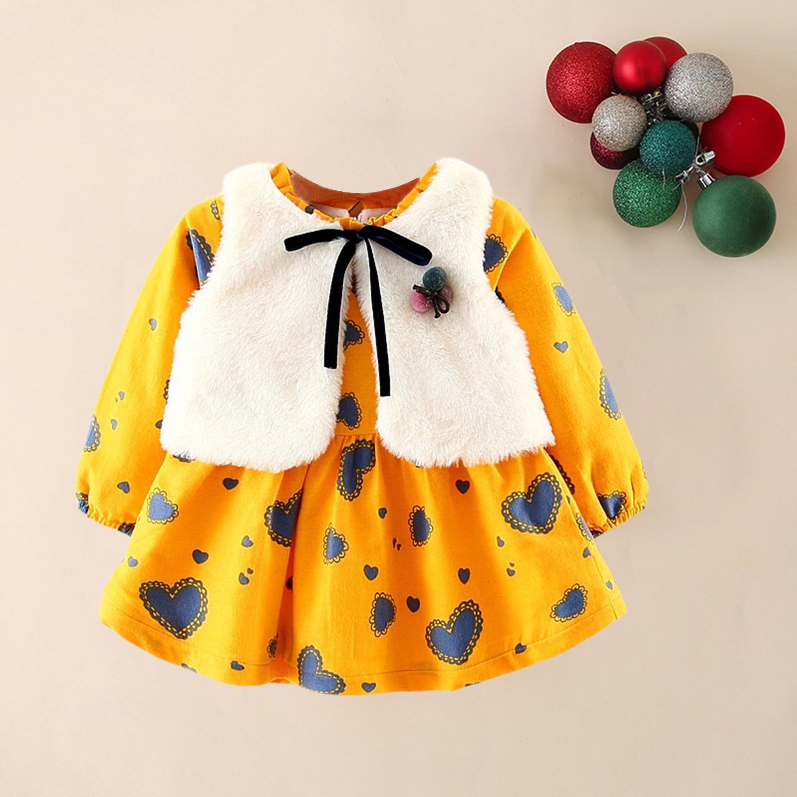 Girl Winter Dress  Wool Stuff Love Printed In Yellow Color