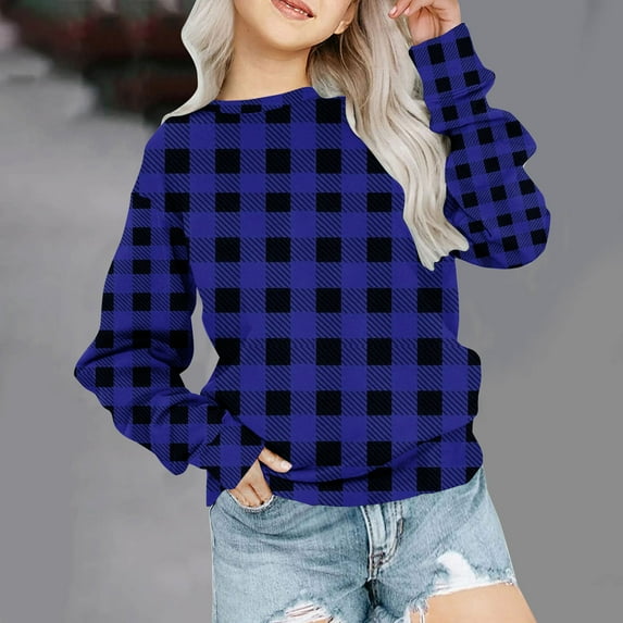 YWDJ Girls Crewneck Oversized Sweatshirt Kids Fashion Long Sleeve Pullover Tops 1-12 Years Blue 5-6T