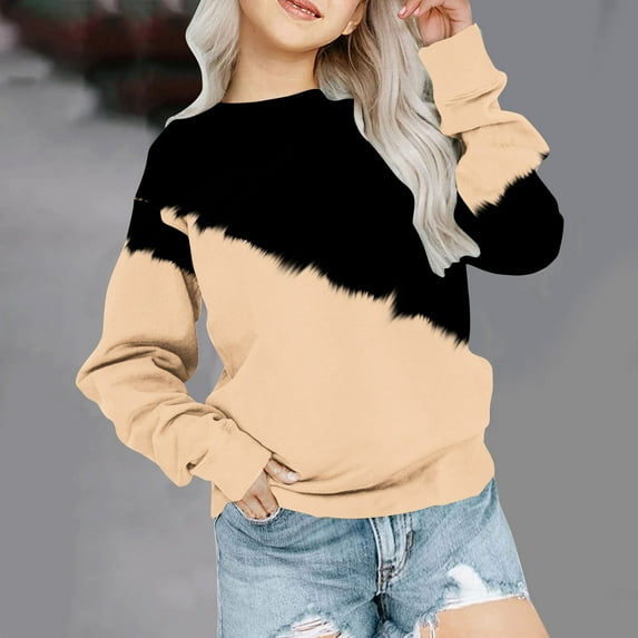 YWDJ Girls Crewneck Oversized Sweatshirt Kids Fashion Long Sleeve Pullover Tops 1-12 Years Khaki 5-6T