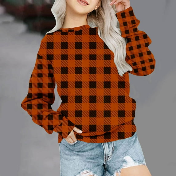 YWDJ Girls Crewneck Oversized Sweatshirt Kids Fashion Long Sleeve Pullover Tops 1-12 Years Orange 2-3T