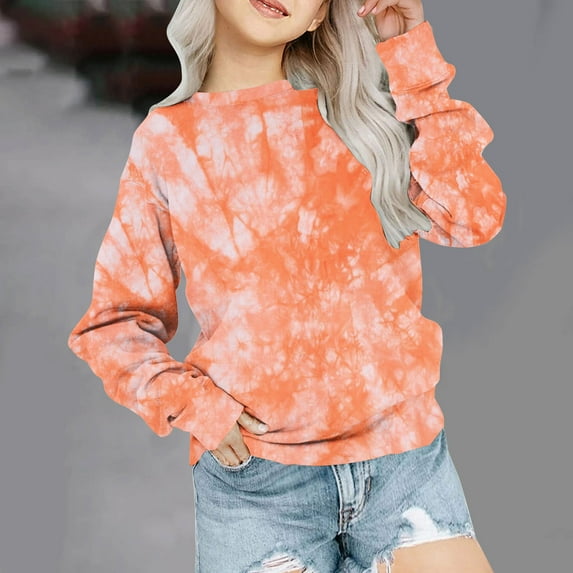 YWDJ Girls Crewneck Oversized Sweatshirt Kids Fashion Long Sleeve Pullover Tops 1-12 Years Orange 7-8T