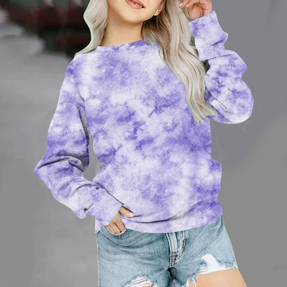 YWDJ Girls Crewneck Oversized Sweatshirt Kids Fashion Long Sleeve Pullover Tops 1-12 Years Purple 7-8T