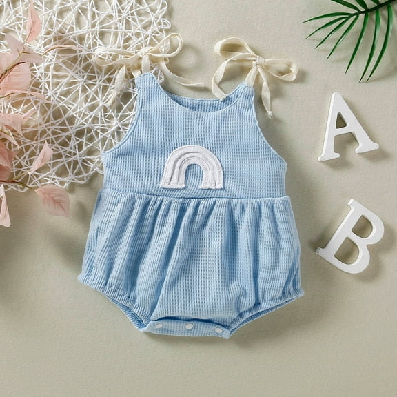 YWDJ Girls Outfit Sets Toddler Baby Boys And Girl Comfortable Solid Color Sling Romper Jumpsuit Blue 0-3 Months