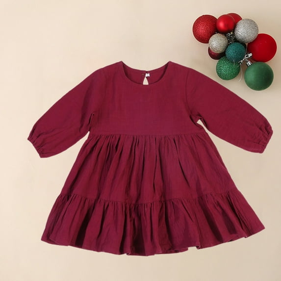 YWDJ Girls Prom Dresses Tulle Cotton Childrens Dress With Flying Sleeves For Children Aged Two To Six Solid Color Girls Dress Red 5Y