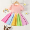 thumbnail image 1 of YWDJ Girls Retro Dress Toddler Kids Baby Girls Fashion Cute Short Sleeve Sweet Stitching Ruffle Dress Pink 5-6Years, 1 of 7