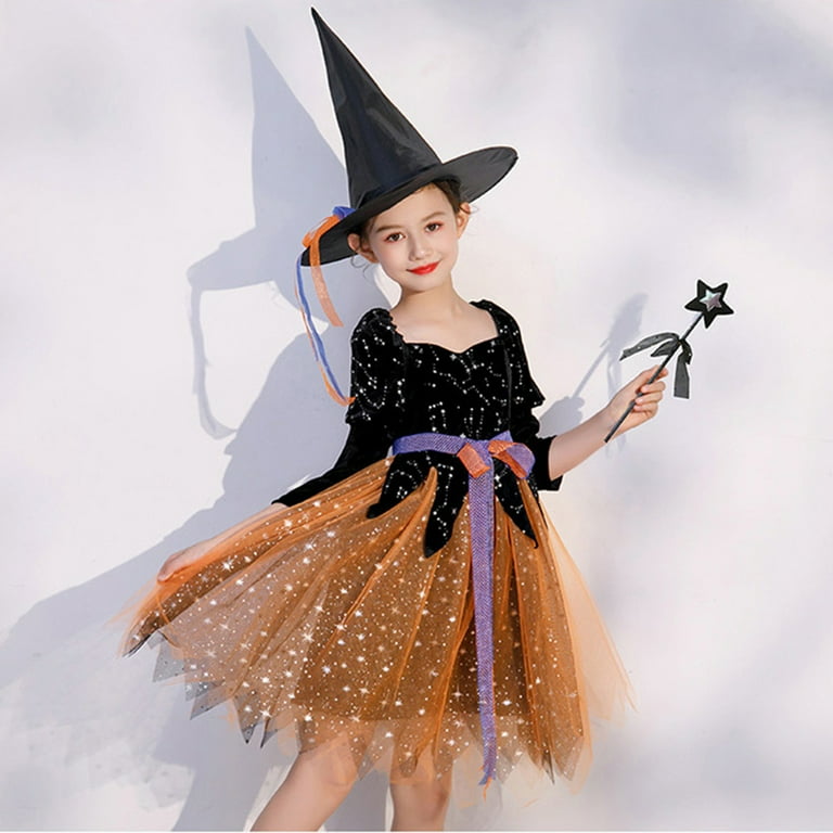 YWDJ Girls Retro Dress Toddler Kids Halloween Girls Fashion Cute Party  Clothing Princess Dress Candy Bags Hat Set Orange 11-12T - Walmart.com