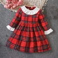 thumbnail image 1 of YWDJ Girls Special Occasion Dresses Plus Size Christmas Clothing Christmas Plaid Ruffled Trim Dress Ruffle Long Sleeve Dress 3-8 Years Red 4Y, 1 of 6