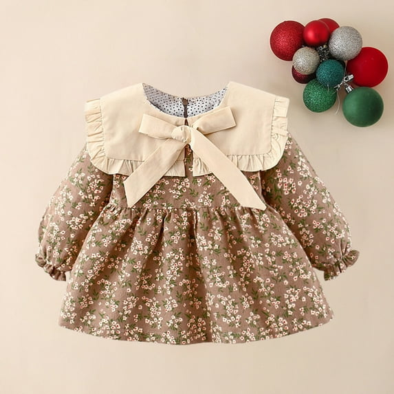 YWDJ Girls Special Occasion Dresses Plus Size Spring And Aut-umn New Long Sleeve Dress Korean Version Floral Princess Dress Yellow 2Y