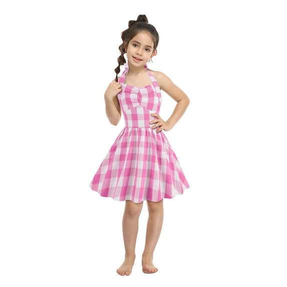 YWDJ Girls Special Occasion Dresses Womens Fashion V-neck Sleeveless Backless Vintage Printed Party Cocktail Dresses Stretchy Dresses Pink 4-5T