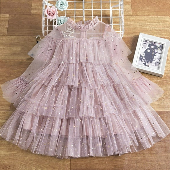 YWDJ Girls Spring Casual Dresses Party Bubble Sleeve Dress Girl Princess Birthday Party Skirt Little Girls Bowknot Flower Girl Toddler Adorable Pageant Dress 2-7Y Pink 7Y